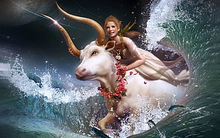woman riding animal painting HD wallpaper