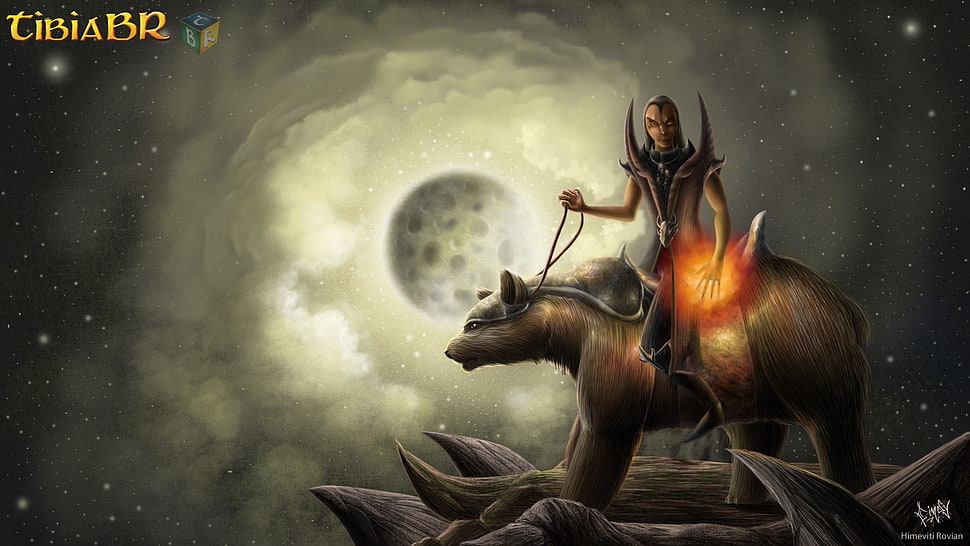 man on brown bear illustration, Tibia, PC gaming, RPG, creature HD wallpaper