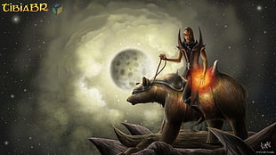 man on brown bear illustration, Tibia, PC gaming, RPG, creature