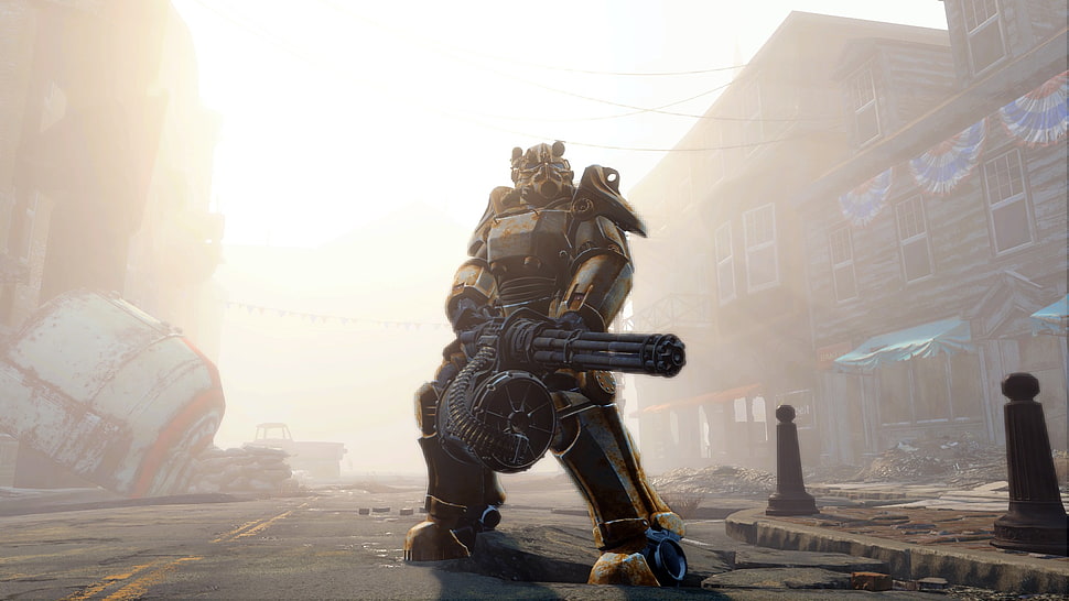 robot character near house at daytime HD wallpaper