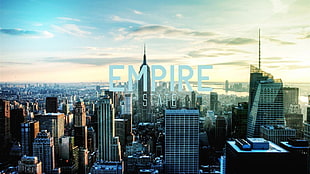 Empire State building with text overlay, New York City