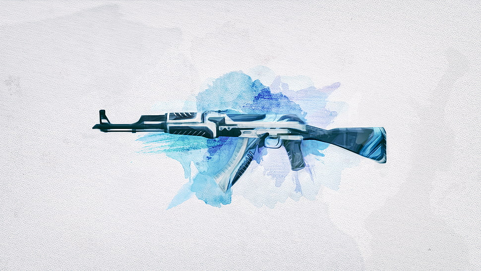 blue and grey AK-47 rifle HD wallpaper