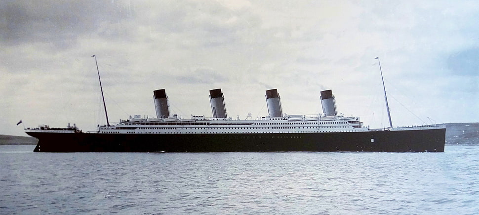 white and black ship, Titanic, vintage, ship HD wallpaper
