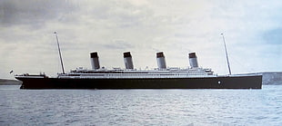 white and black ship, Titanic, vintage, ship