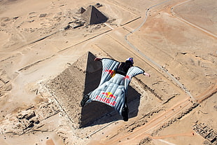 gray and black Red Bull flying pad, men, sports, parachutes, jumping