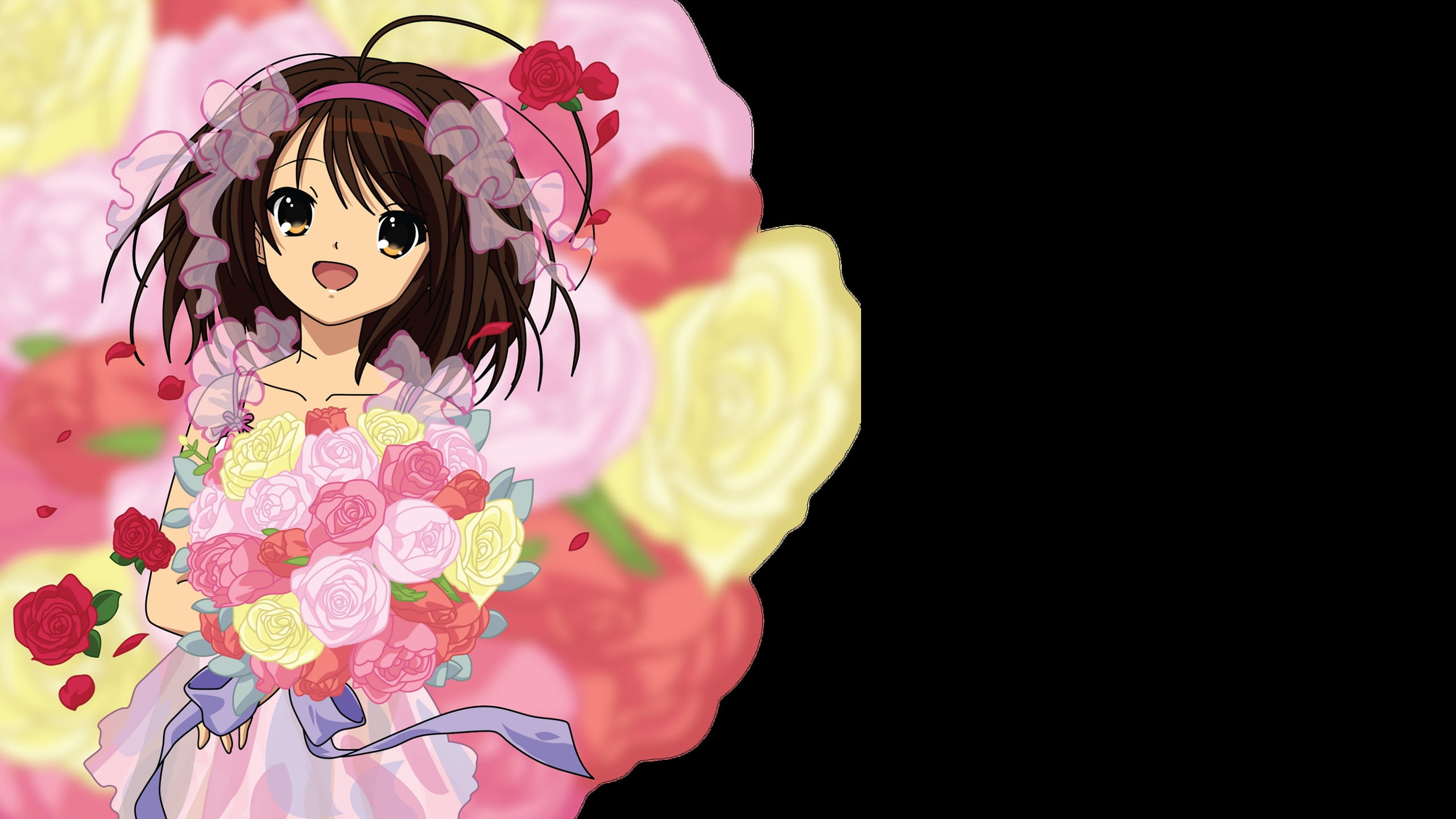 Female anime character holding flower bouquet illustration HD wallpaper |  Wallpaper Flare