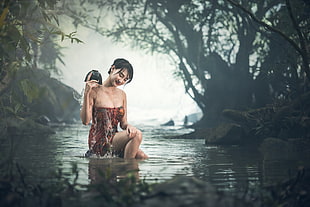 woman in body of water HD wallpaper