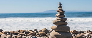 brown stacking stone decor, beach, rocks, nature, ultra-wide