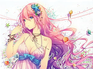 girl in pink halter-neck top anime character photo HD wallpaper