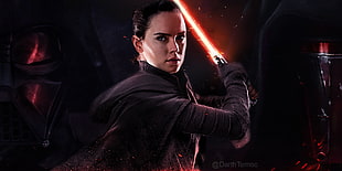 Star Wars character wallpaper, Star Wars: The Last Jedi, Rey (from Star Wars), Daisy Ridley, Darth Vader HD wallpaper