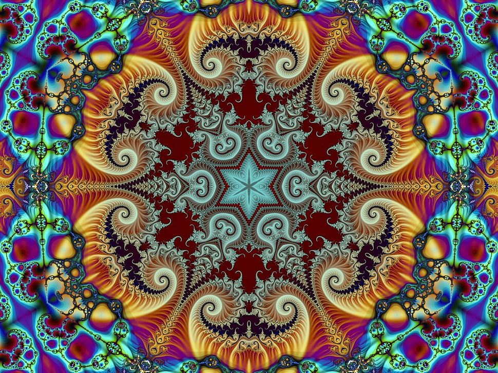 assorted-color mandala artwork, fractal, abstract, psychedelic HD wallpaper