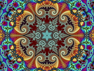 assorted-color mandala artwork, fractal, abstract, psychedelic HD wallpaper