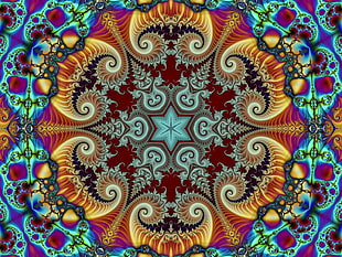 assorted-color mandala artwork, fractal, abstract, psychedelic