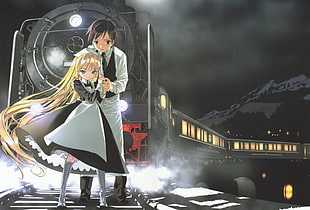 male and female anime characters, Gosick, Victorique de Blois, gun, train