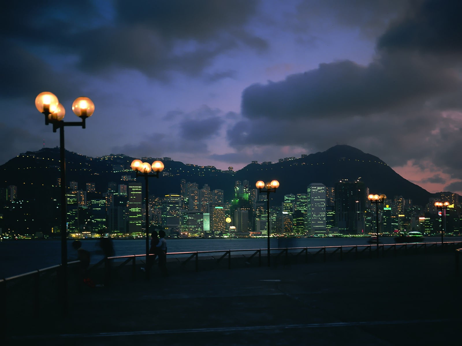 yellow street lights, cityscape, city, night, mountains