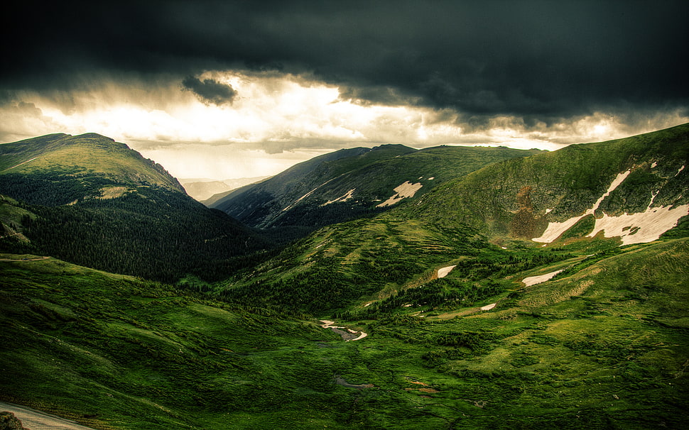 green mountains, landscape, clouds, nature, sky HD wallpaper