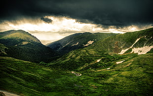 green mountains, landscape, clouds, nature, sky