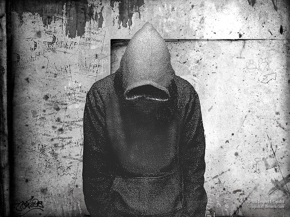 men's hoodie, hoods, monochrome, grunge, artwork HD wallpaper