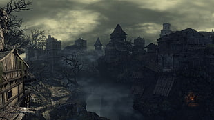 gray and black houses illustration, Dark Souls III, video games, Undead Settlement HD wallpaper