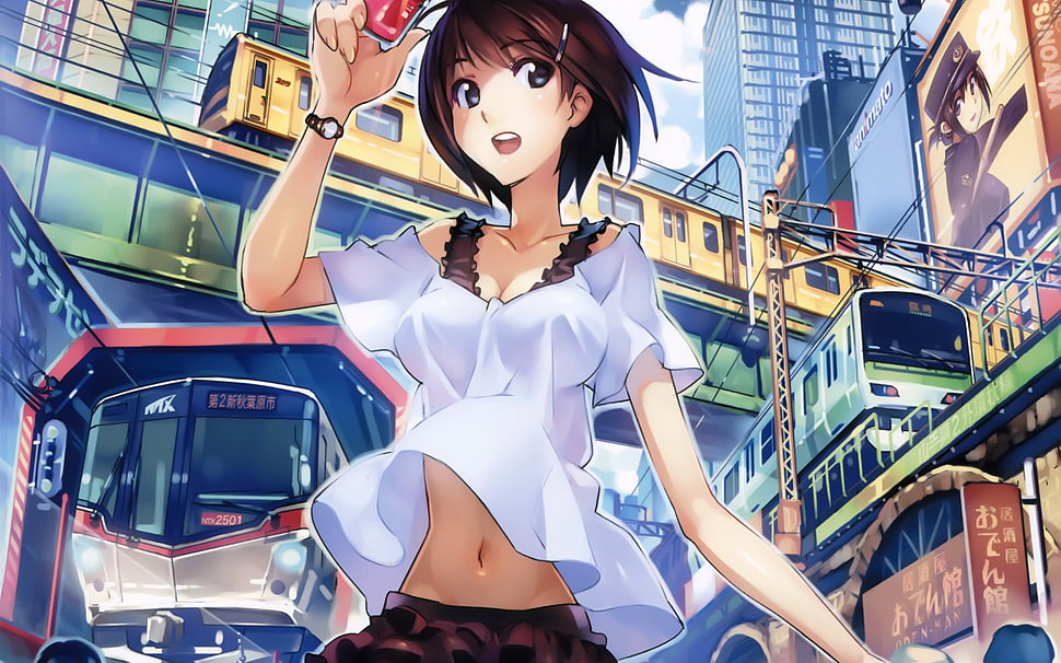 woman wearing white top anime illustration HD wallpaper