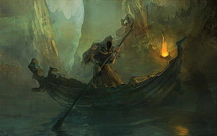 wraith on boat wallpaper, fantasy art, Charon