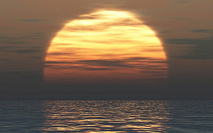 yellow sun, sunset, sea, nature, water