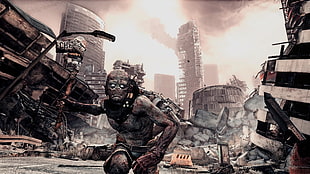 robot holding a axe digital wallpaper, Rage (video game), Mutant, apocalyptic, video games
