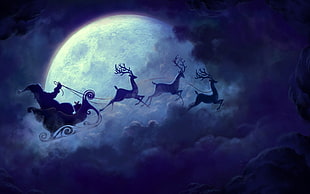 Santa Claus riding sleigh digital wallpaper