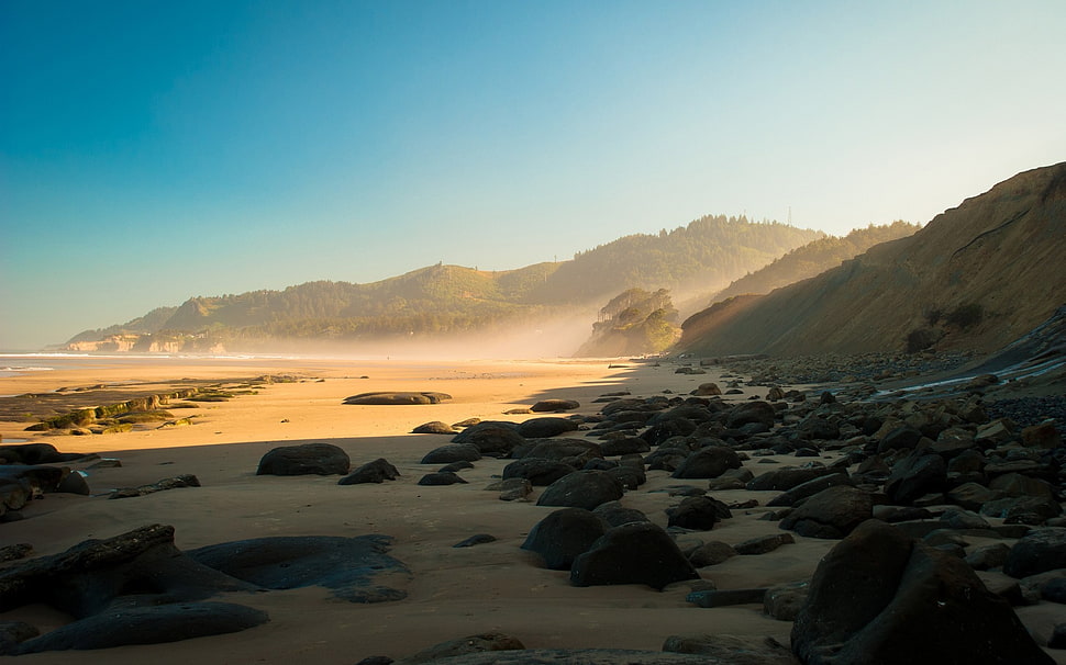 black stone, coast HD wallpaper