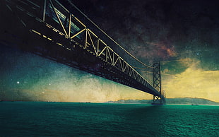 gray steel long bridge under large body of water during nightime