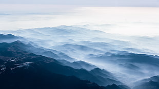 mountain with fog, mountains, mist, nature