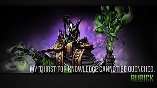 black and brown coat monster illustration with text overlay, Dota 2, quote, rubick, video games