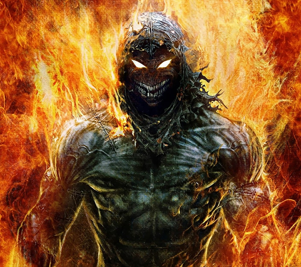 burning character illustration, fire, Disturbed HD wallpaper