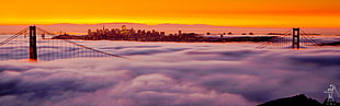 cloudy bridge during sunset in panorama view HD wallpaper
