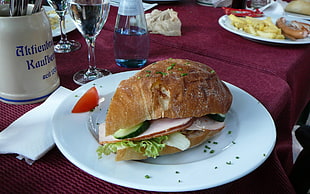 burger with vegetable on white plate