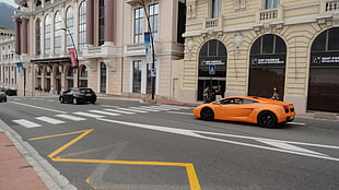 orange sports coupe, Lamborghini Gallardo, Lamborghini, city, orange cars HD wallpaper