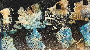 multicolored skull painting, digital art, grunge, profile, teeth