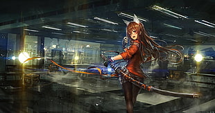 brown-haired girl anime character with sword