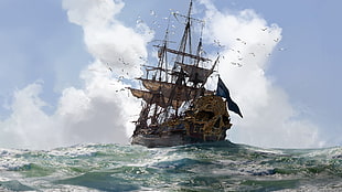 galleon on sea painting, video games, Skull & Bones, ship, pirates