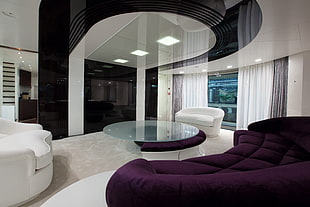purple lounge couch, modern, living rooms, interior, interior design HD wallpaper