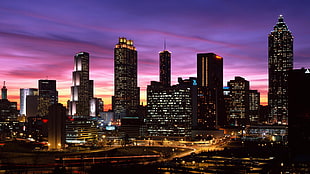 urban city skyline during golden hour HD wallpaper