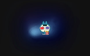 boy in teal bunny costume and 3D glasses eating popcorn  illustration