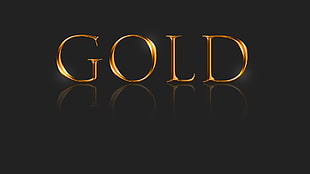 Gold digital wallpaper, gold, typography, reflection, gray background
