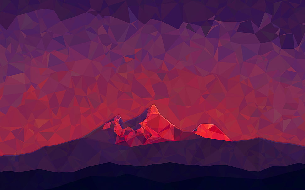 red and black mountain illustration HD wallpaper