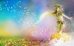 fairy spreading petal flowers HD wallpaper