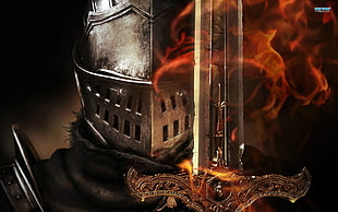 Knight holding swords on fire