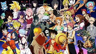 assorted anime characters wallpaper, One Piece, Dragon Ball, Dragon Ball Super, Naruto Shippuuden