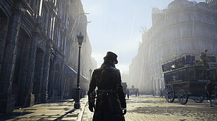 silhouette of man, Assasin's Creed Syndicate, video games, abstergo, Jacob Frye HD wallpaper