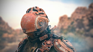 orange full plate armor, futuristic, digital art