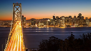 city buildings, San Francisco, night, bridge, building